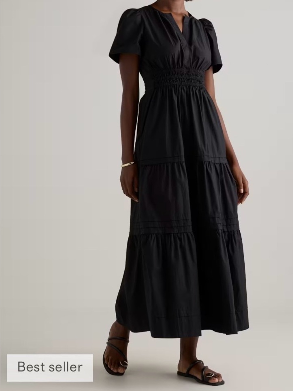 Quince 100% Organic Cotton Poplin Tiered Maxi Dress Black XS